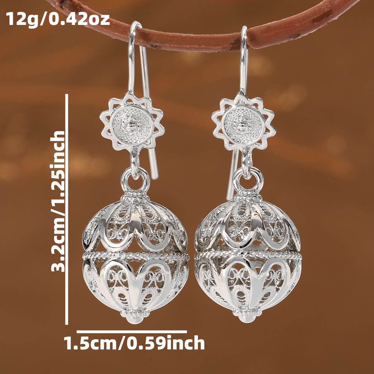 Women's Retro Hollow Filigree Spherical Pendant Earrings Gift